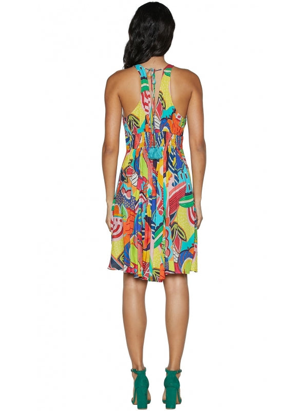 Abito corto fantasia arancio spallina larga 100% viscosa - vestito donna estate