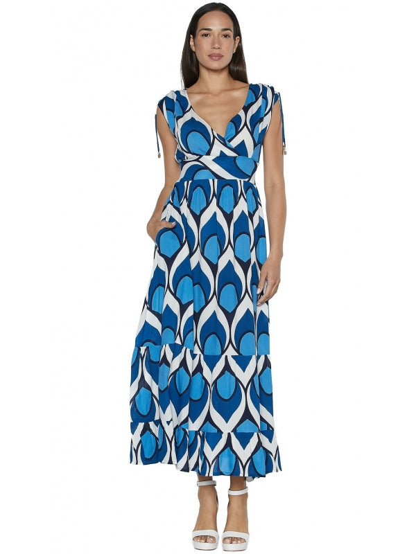 Abito lungo bianco blu laccetti spalla 100% viscosa - vestito donna estate