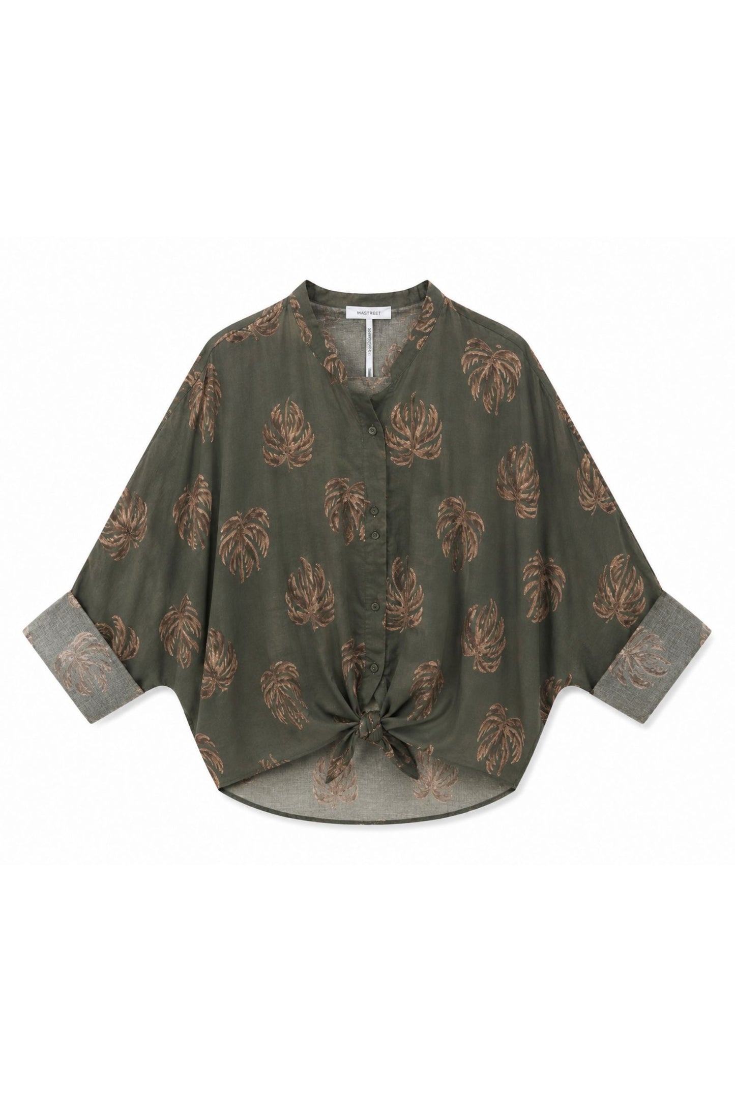 Camicia fantasia palme colletto alla coreana 100% cotone