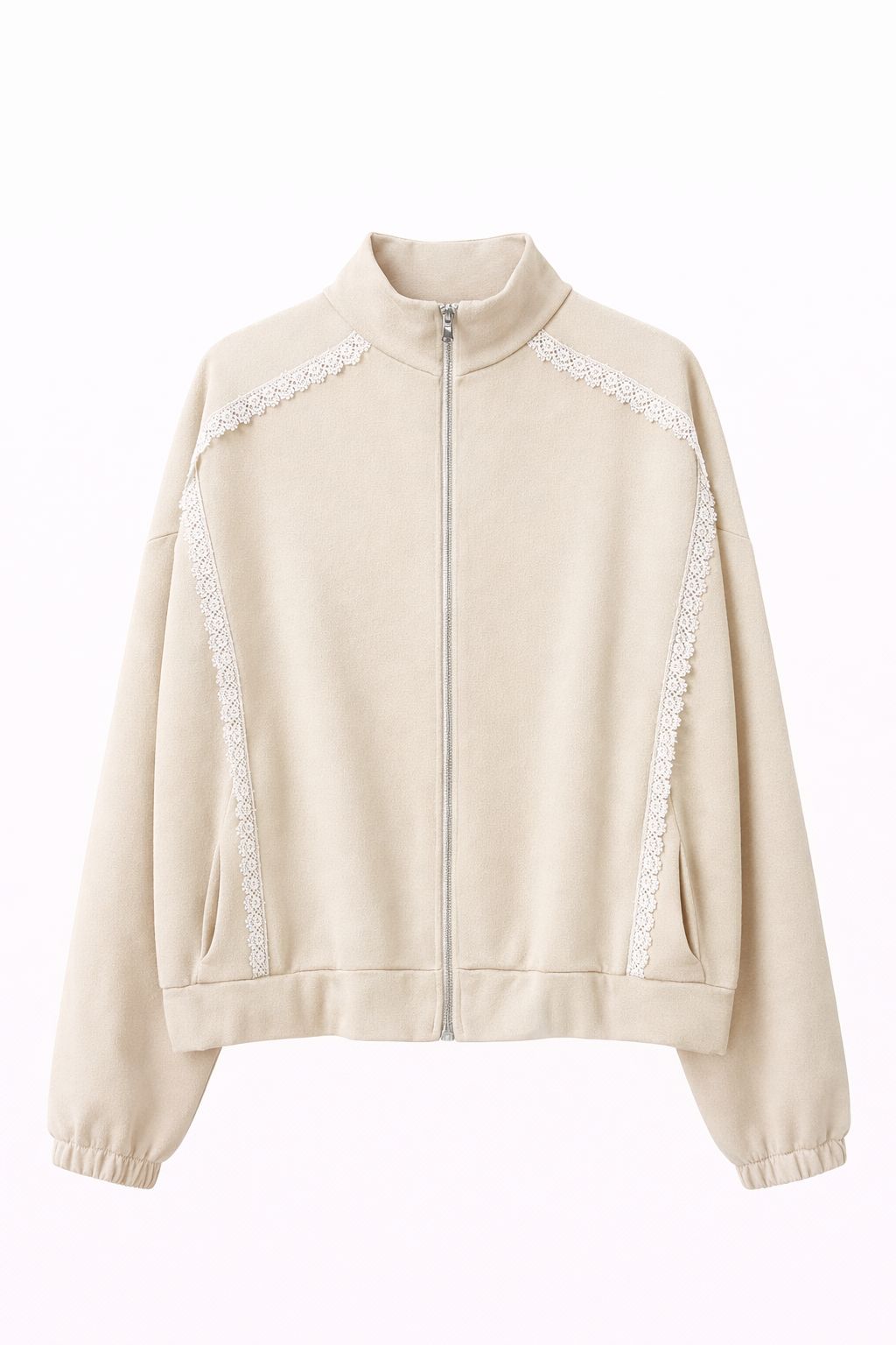 Felpa burro 100% cotone con inserti in pizzo