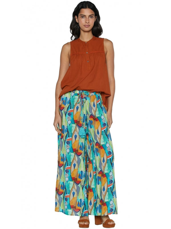 Pantalone largo fantasia azzurra 100% viscosa