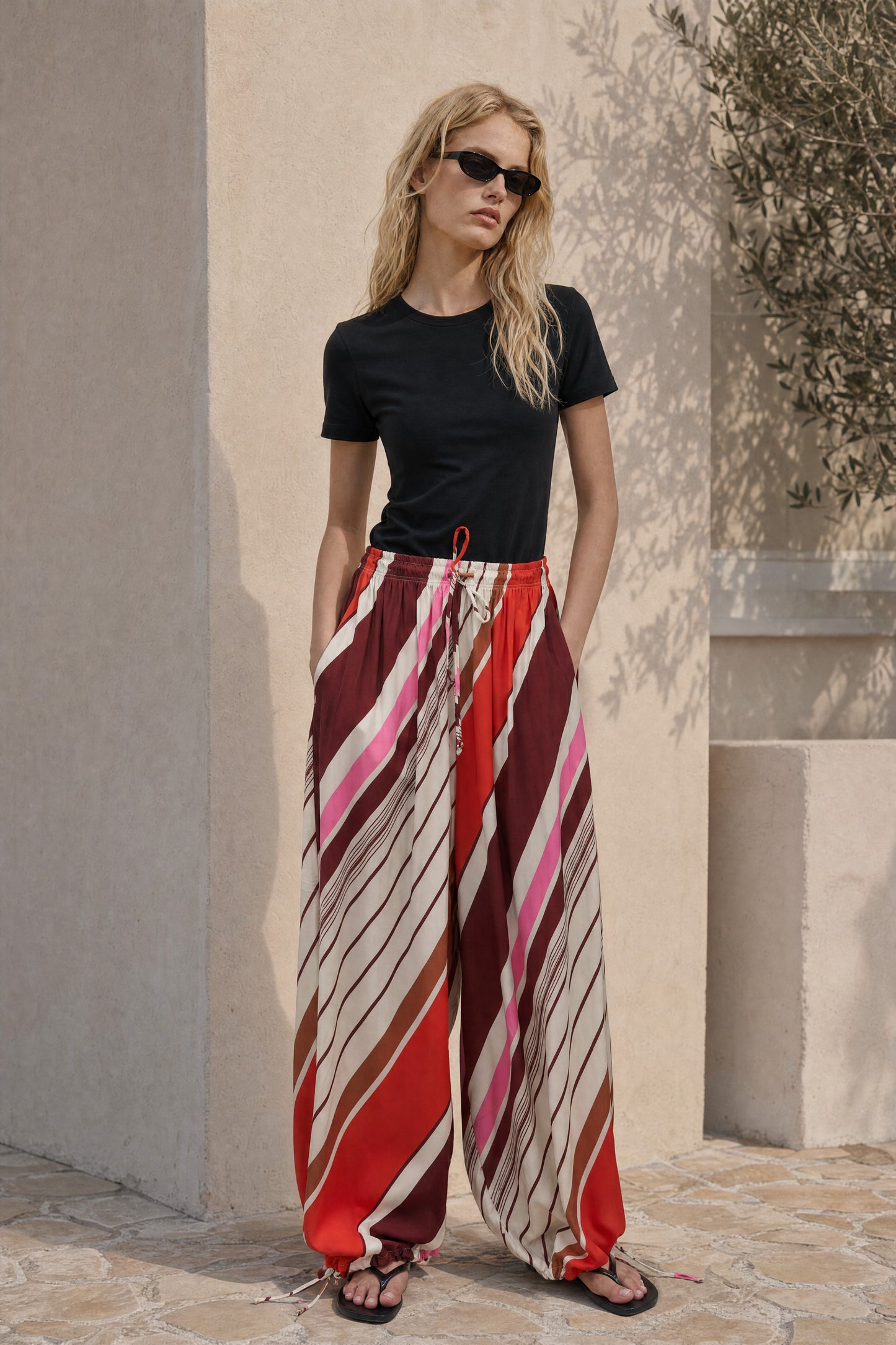 Pantaloni righe multicolor 100% viscosa
