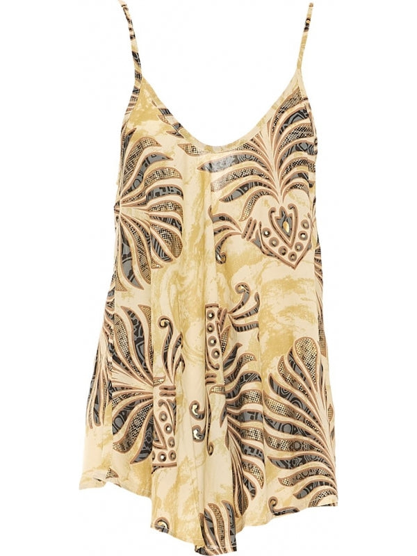 Top fantasia beige marrone e oro - spalline sottili 100% viscosa donna