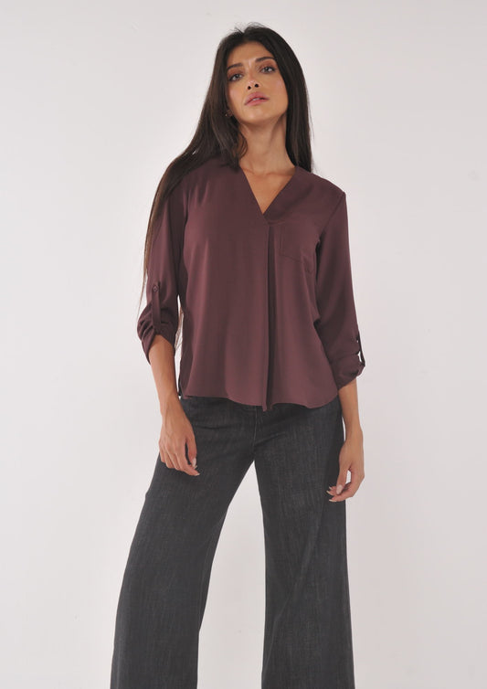 BLUSA SCOLLO A V RASO OPACO