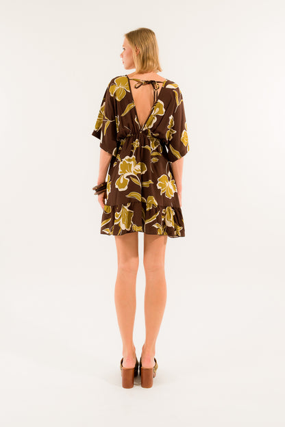 Abito kimono corto fantasia fiori 100% viscosa