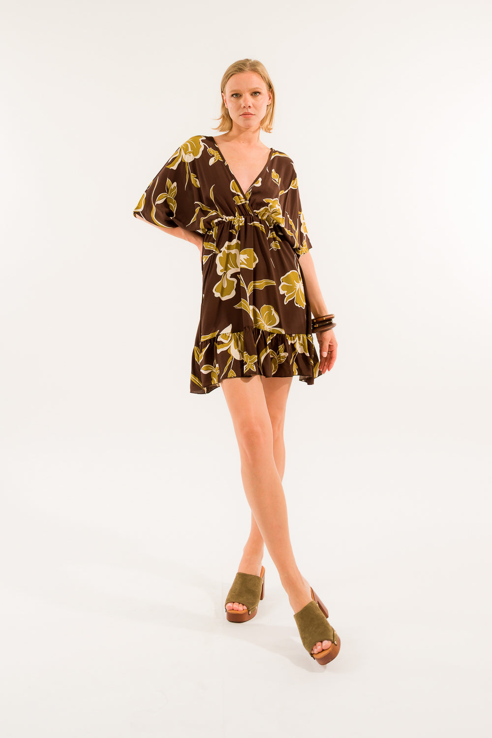 Abito kimono corto fantasia fiori 100% viscosa