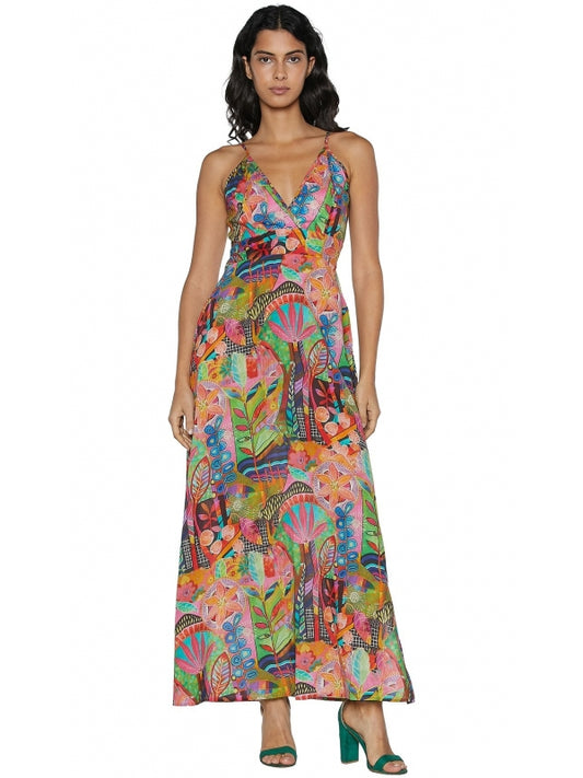 Abito lungo fantasia multicolor 100% cotone