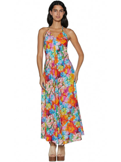 Abito lungo fiori multicolor 100% cotone