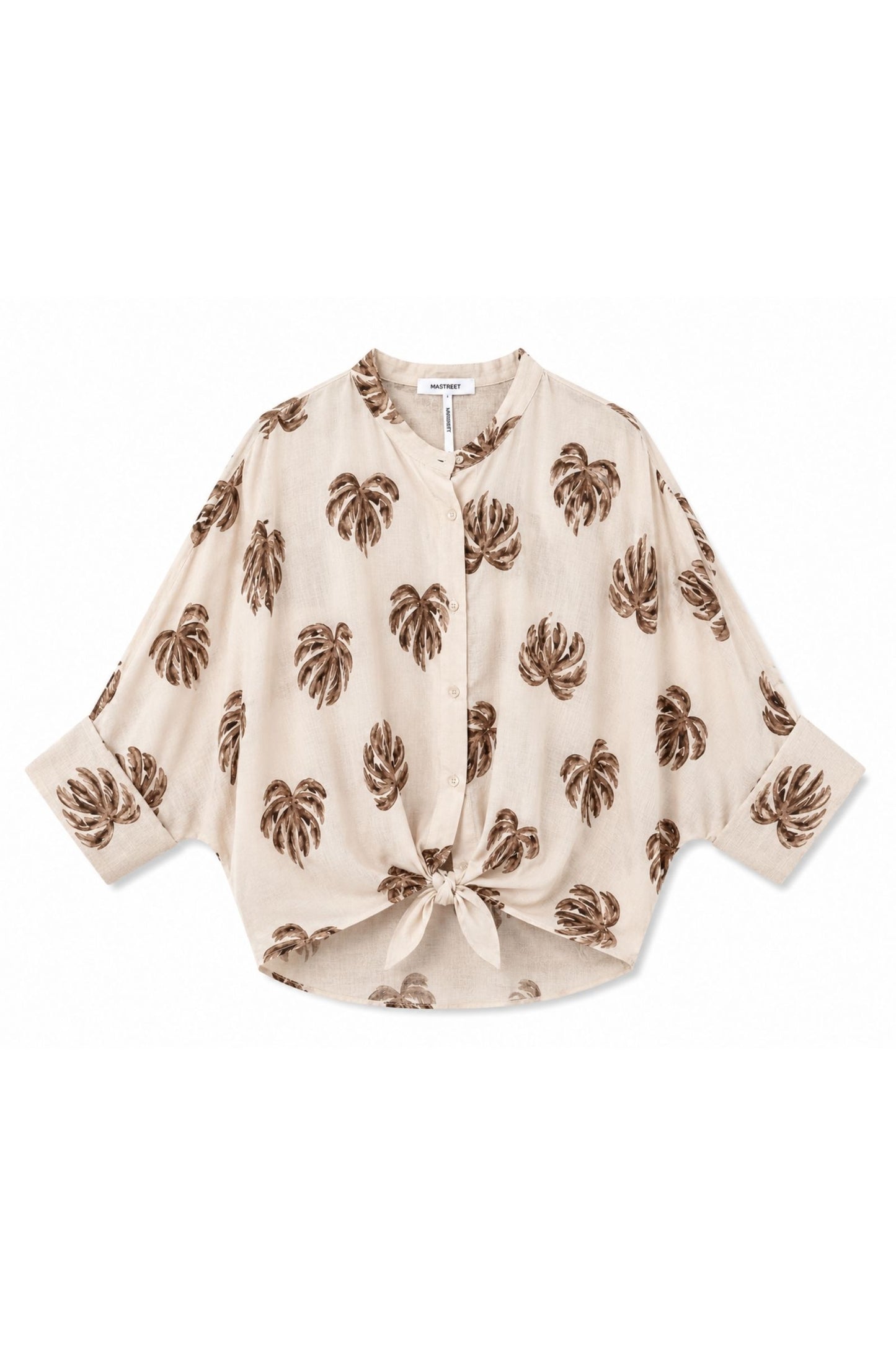 Camicia fantasia palme colletto alla coreana 100% cotone