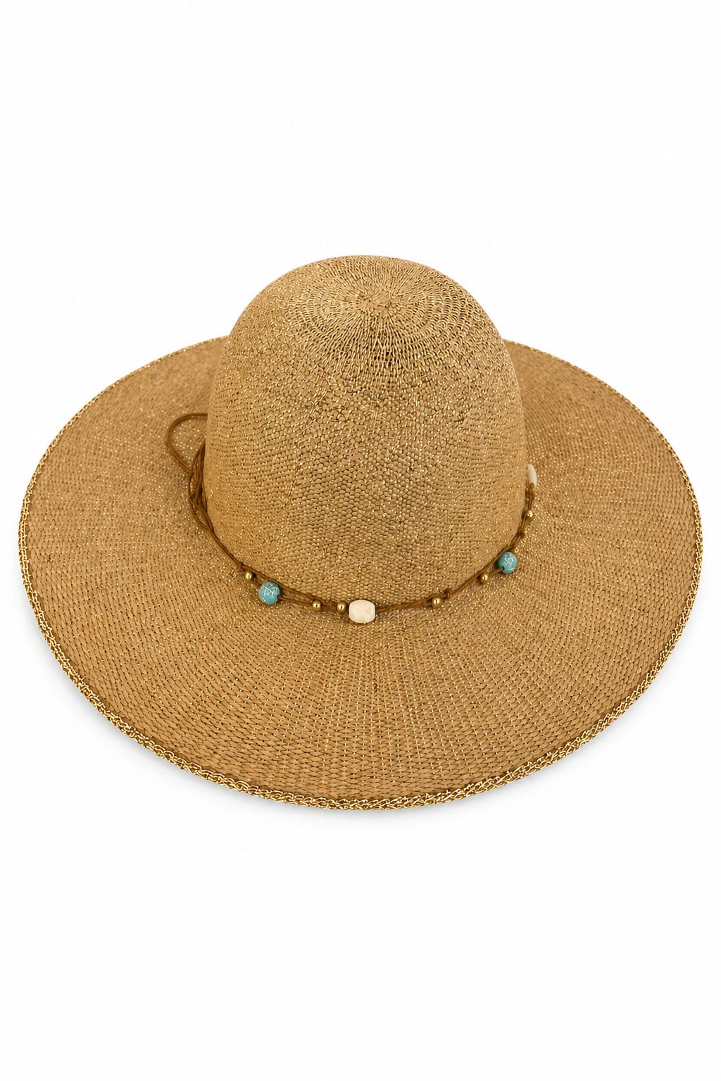 Cappello in paglia con filo di lurex e conchiglie decorative