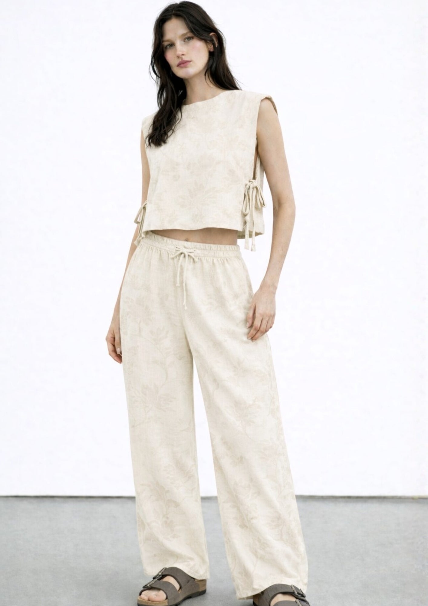 Completo top e pantalone colori ruggine e crema