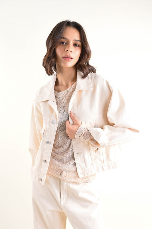 Giacca crop in jeans 100% cotone