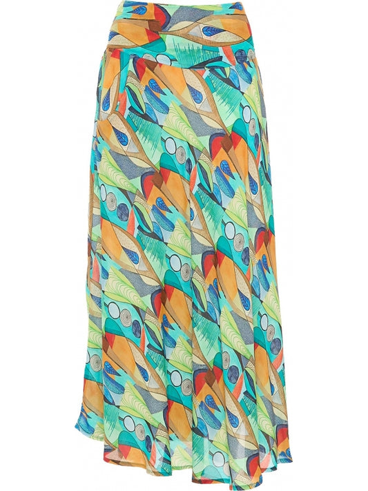 Gonna lunga fantasia azzurra 100% viscosa - tessuto fluido donna estate
