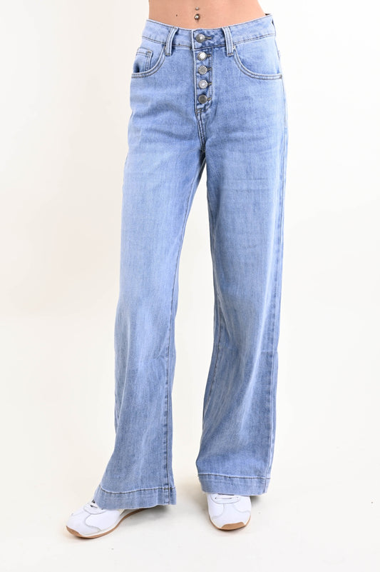 Jeans denim in cotone con bottoni a vista
