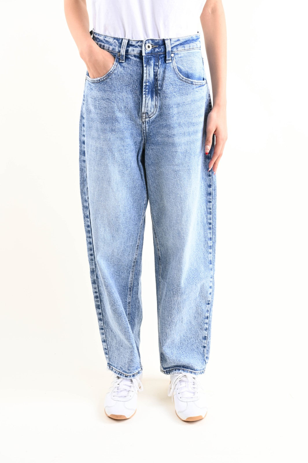 Jeans balloon in cotone vita alta