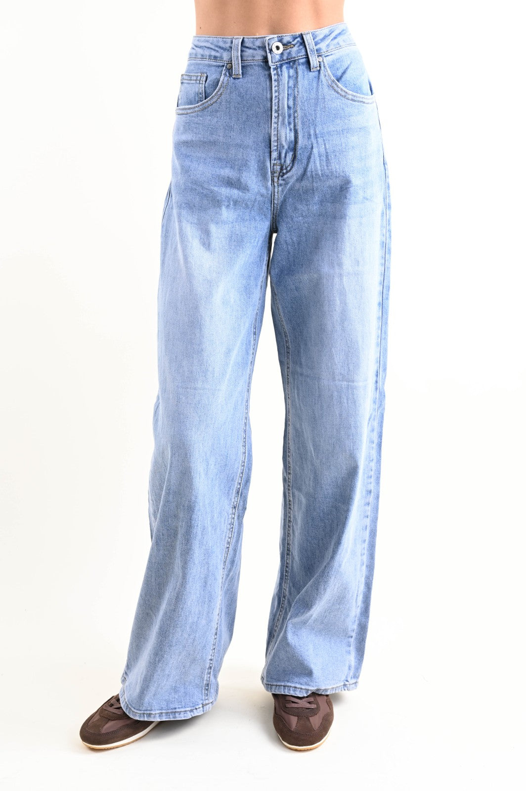 Jeans regular fit in cotone vita alta