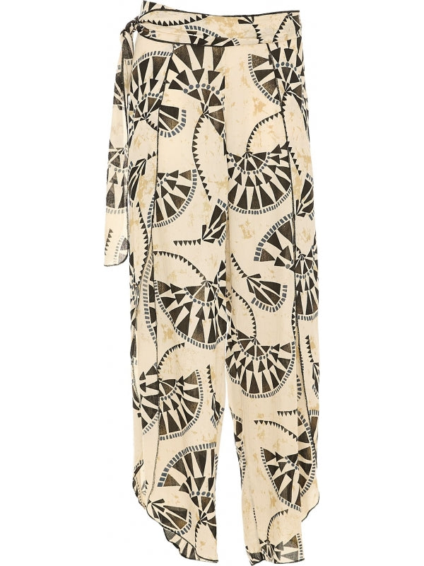 Pantalone fantasia beige nero e oro con spacco - 100% viscosa donna