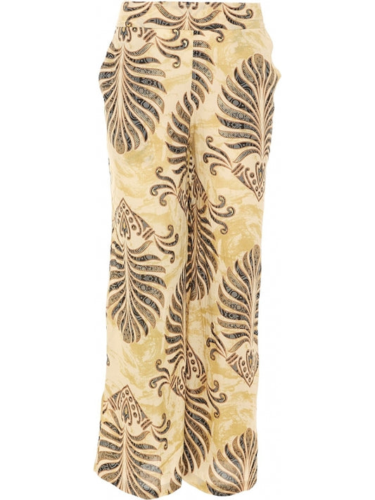 Pantalone fantasia beige marrone e oro - vita elastica 100% viscosa donna