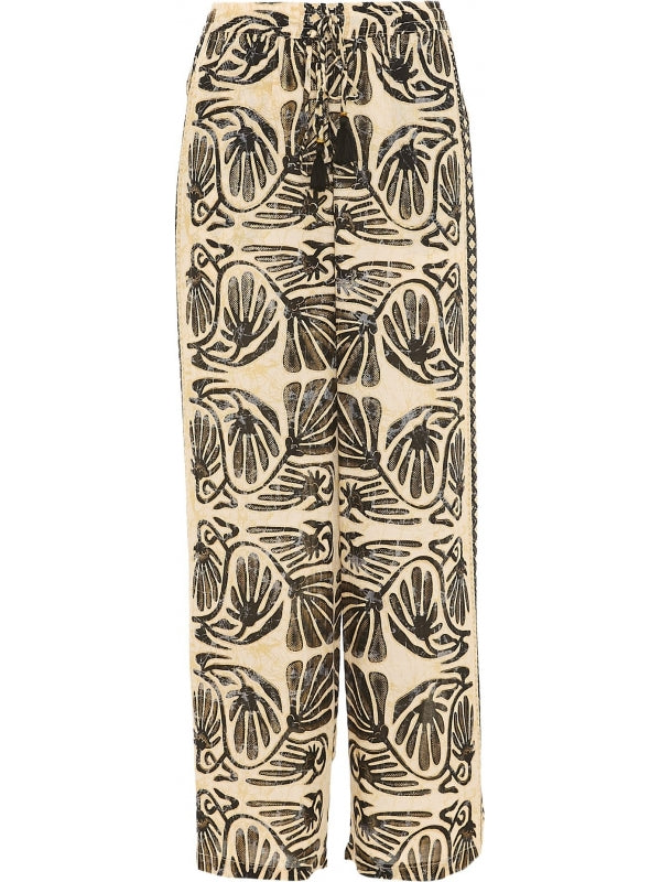 Pantalone fantasia beige nero e oro 100% viscosa