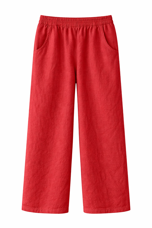 Pantaloni in misto lino color mattone
