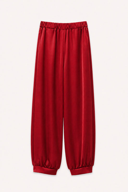 Pantalone in tessuto satinato rosso