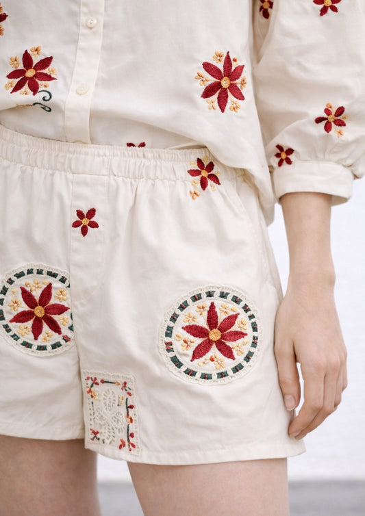 Shorts mussola ricamo punto croce