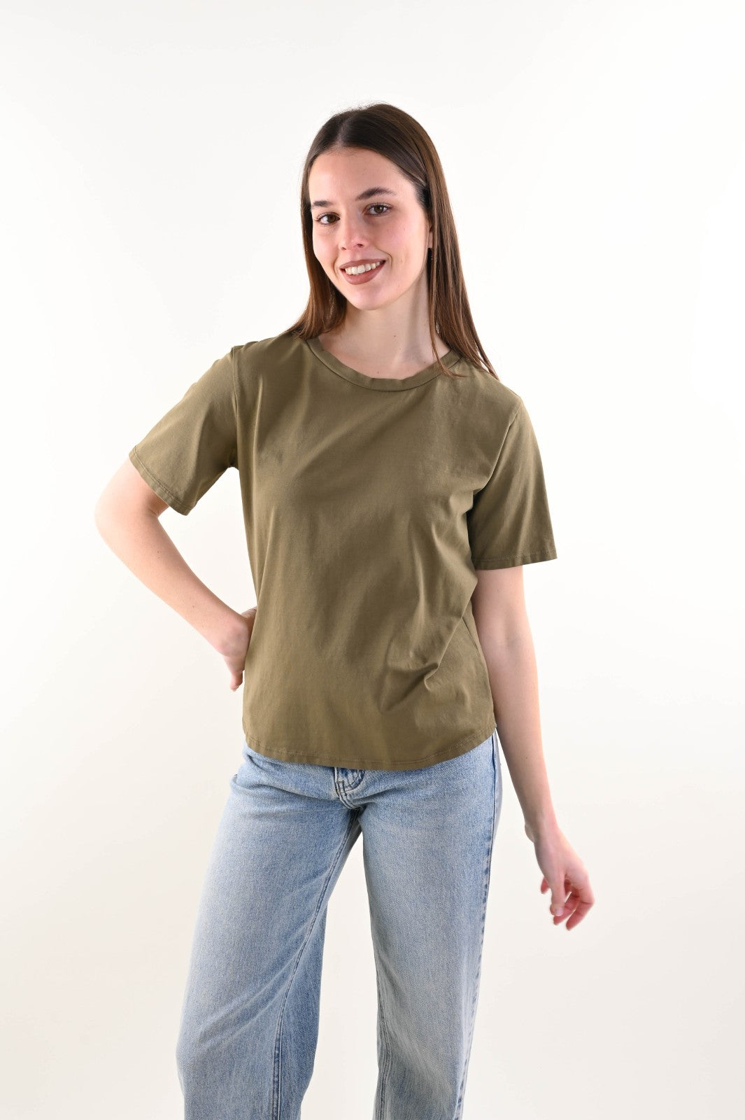 T-shirt in cotone colori denim e militare