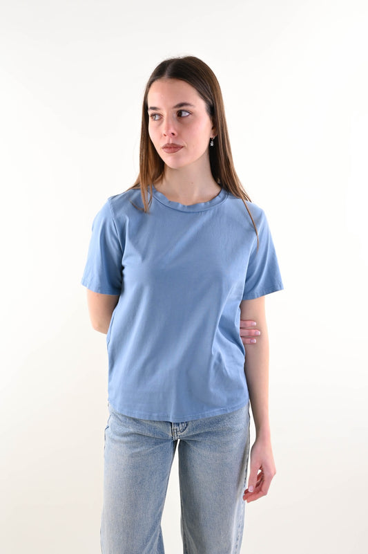T-shirt in cotone colori denim e militare