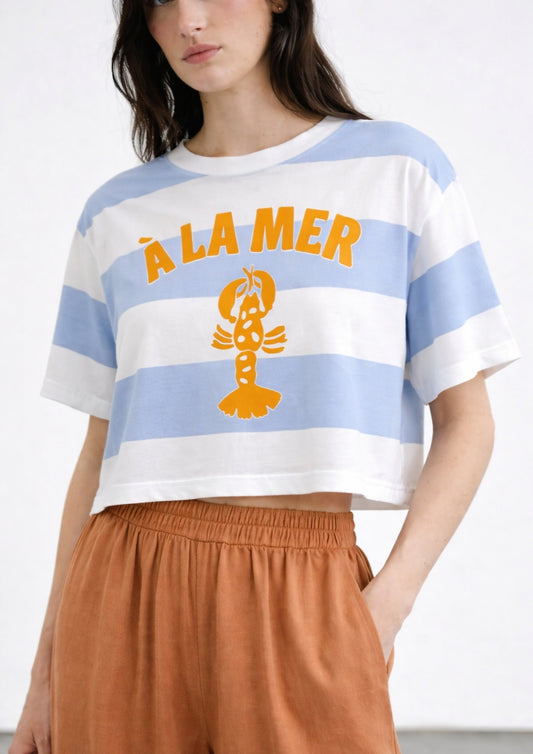 T-shirt a righe con stampa frontale