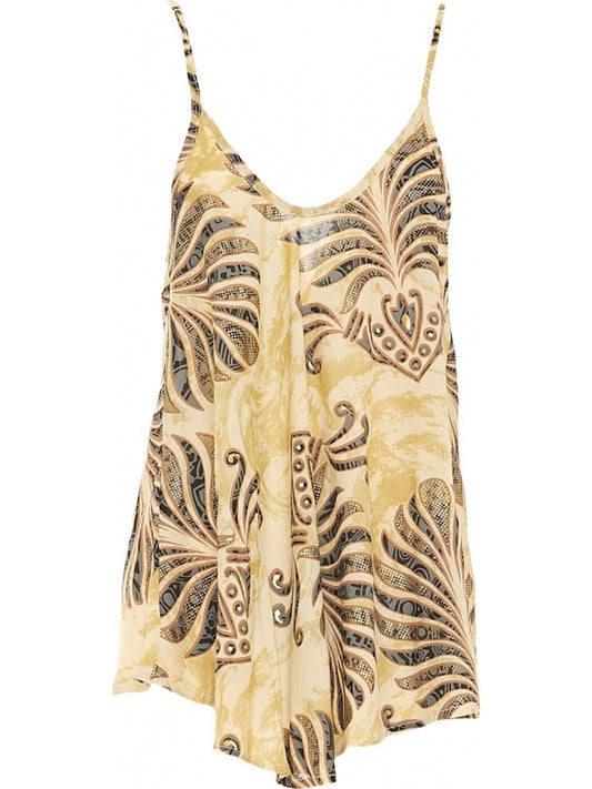 Top fantasia beige marrone e oro - spalline sottili 100% viscosa donna