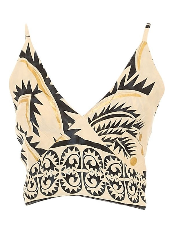 Top fantasia beige nero e oro - spalline sottili 100% viscosa donna