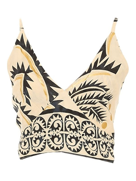 Top fantasia beige nero e oro - spalline sottili 100% viscosa donna