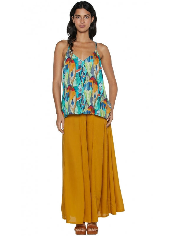 Top fantasia azzurro 100% viscosa - tessuto fluido donna estate