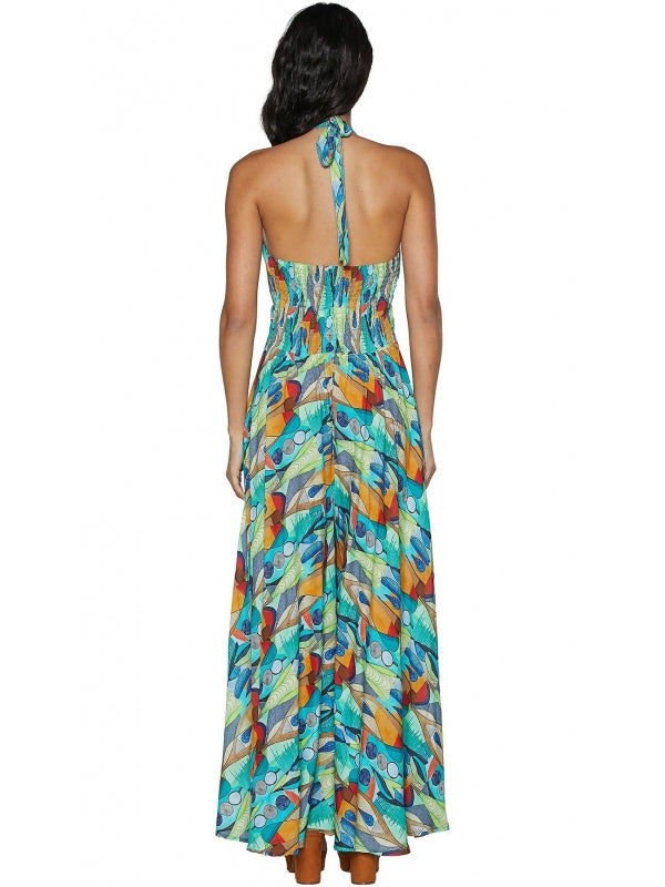 Tuta jumpsuit azzurra allacciata al collo 100% viscosa - donna estate