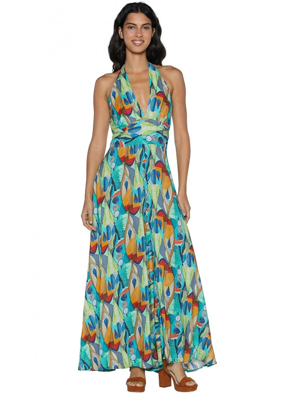 Tuta jumpsuit azzurra allacciata al collo 100% viscosa - donna estate